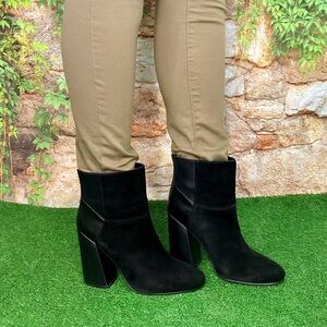 SEE BY CHLOE Black Suede Square Toe Ankle Boots, 39.5/9.5